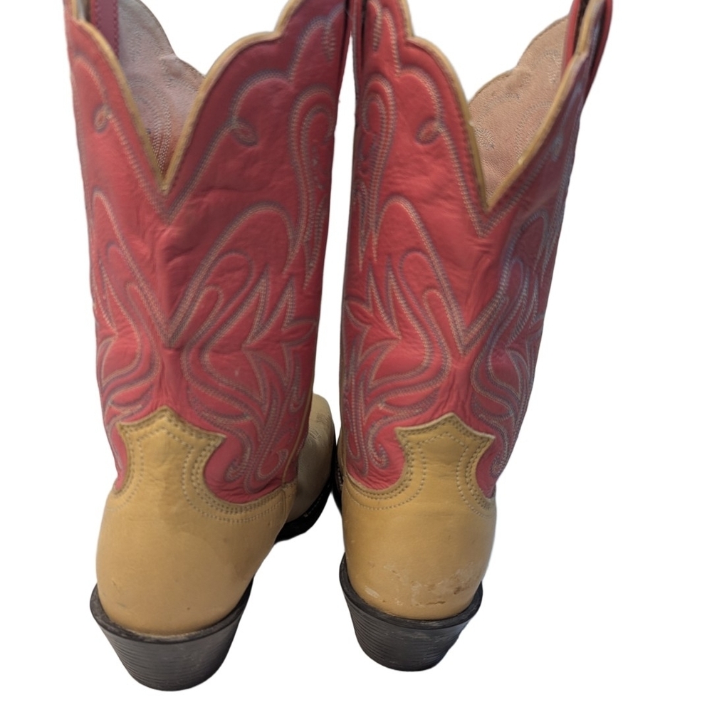 Ariat Women Tan Pink Leather Square Toe Western Boots Style 15881 Size 9 B - Picture 4 of 11